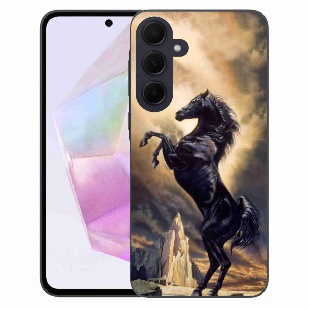 Gél védőhuzat mmCase Samsung Galaxy A35 5G - fekete rajzfilm lóhoz