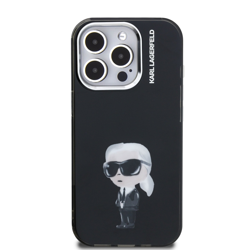 Karl Lagerfeld IML Aquarelle Karl hátlap iPhone 15 Pro Max készülékhez Fekete