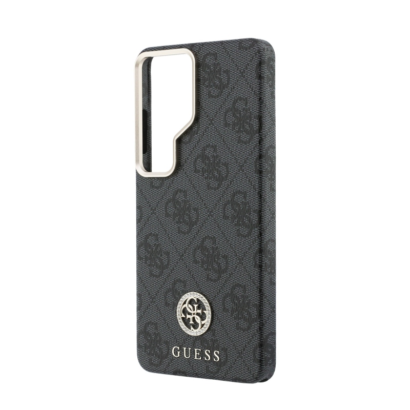Guess PU bőr 4G Strass Logo arany keret mágneses hátlap Samsung Galaxy S26 Ultra fekete