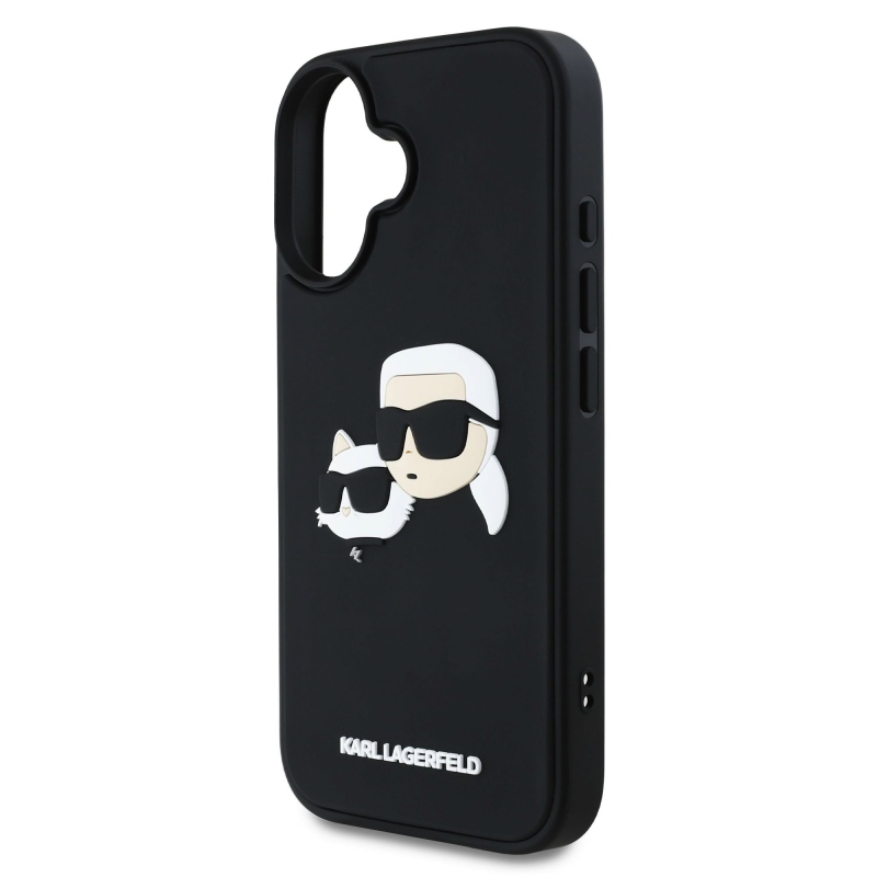 Karl Lagerfeld 3D gumiból készült duplafejű hátlap iPhone 16-hoz Fekete