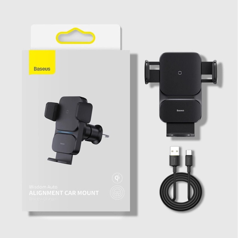 Baseus Wisdom Car Alignment Car Mount vezeték nélküli töltéssel 15W (Air Outlet) Fekete