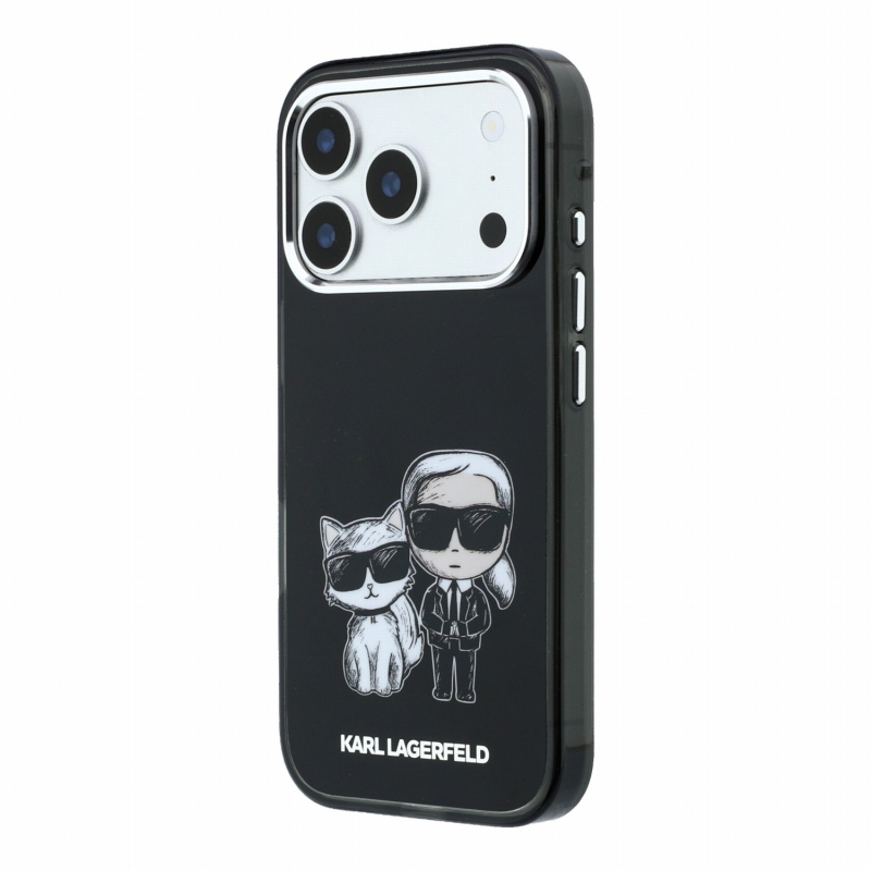 Karl Lagerfeld PU Semi Wrap Smooth Sketch Bodies Magsafe hátsó tok iPhone 18 Pro-hoz, fekete
