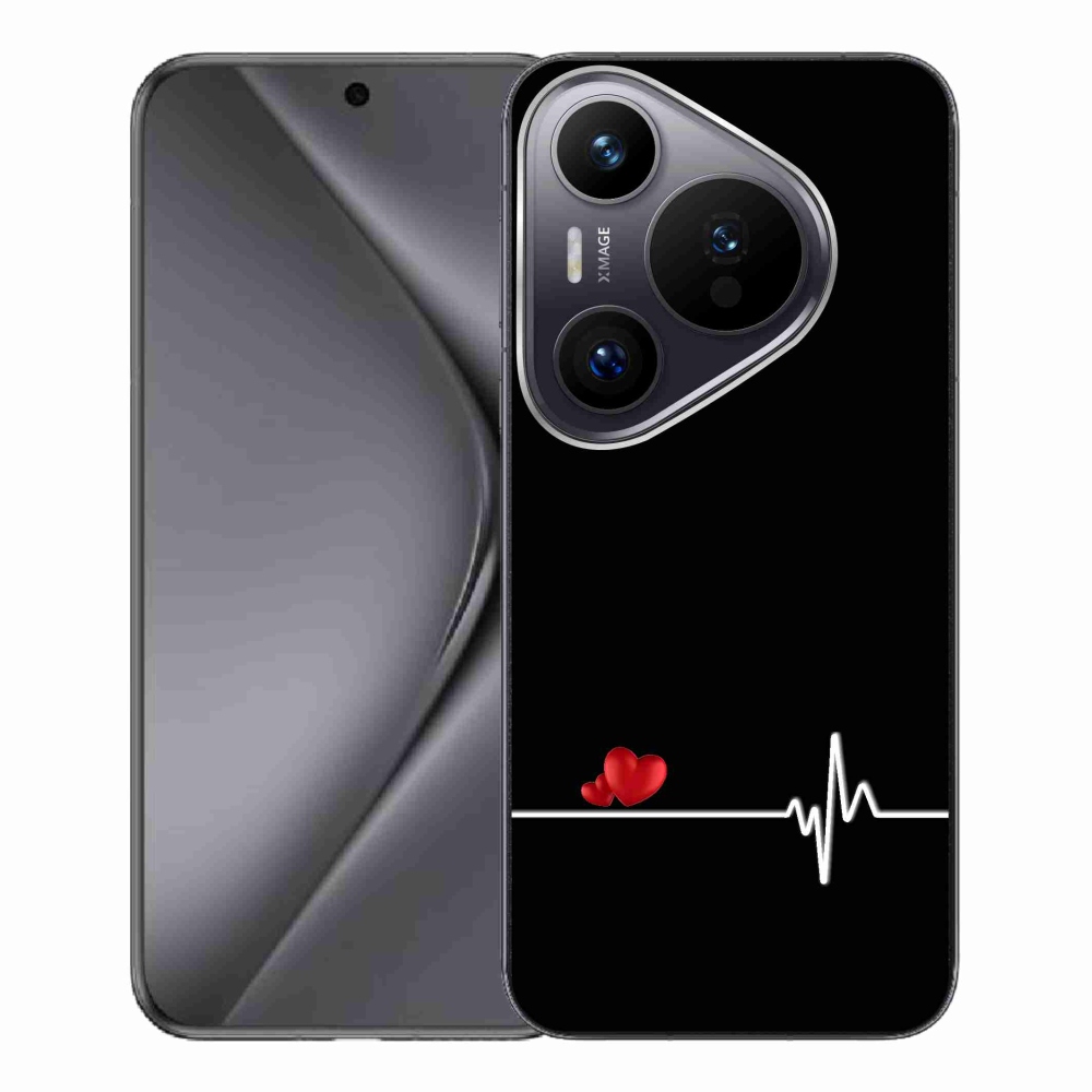 Gél borító mmCase a Huawei Pura 70 Pro készülékre - szív és szívverés fekete háttérrel