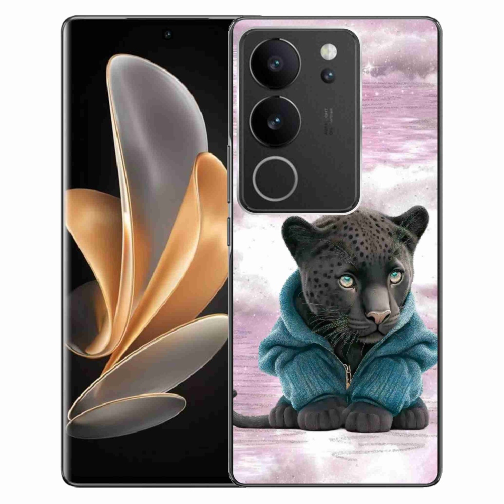 Gél borítás mmCase a Vivo V29 5G-hez - fekete párduc pulóverben