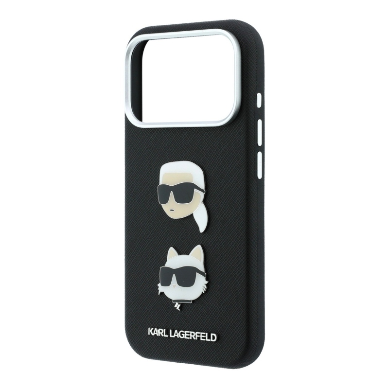 Karl Lagerfeld PU Semi Wrap Saffiano K&CH Heads hátsó tok iPhone 18 Pro-hoz, fekete