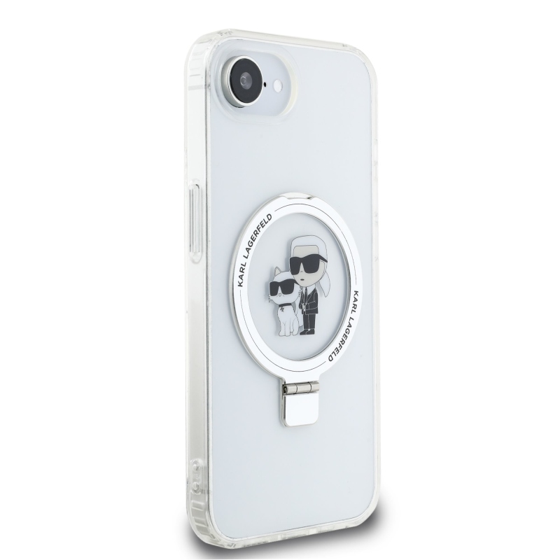Karl Lagerfeld Ringstand Karl és Choupette MagSafe hátlapi borító iPhone 16e-hez Fehér