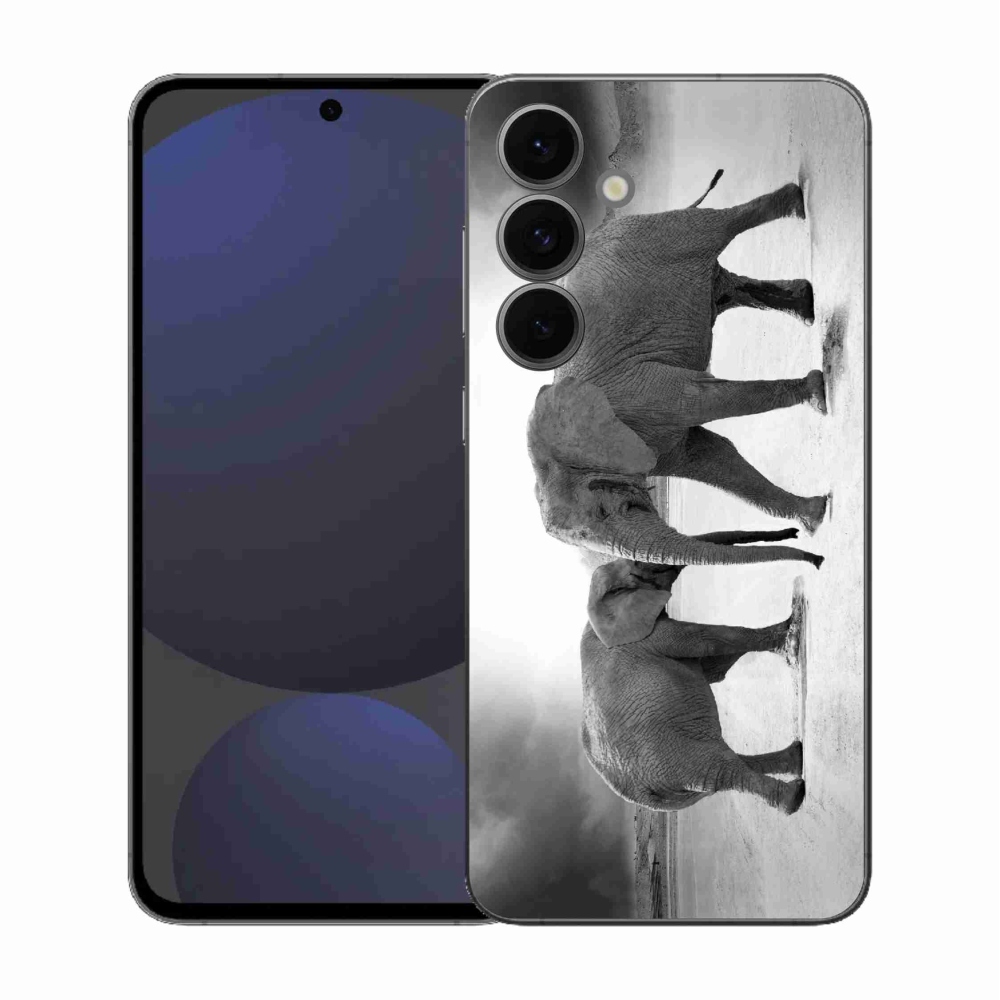 Zselés borítás mmCase Samsung Galaxy S25 FE készülékhez - fekete és fehér elefántok