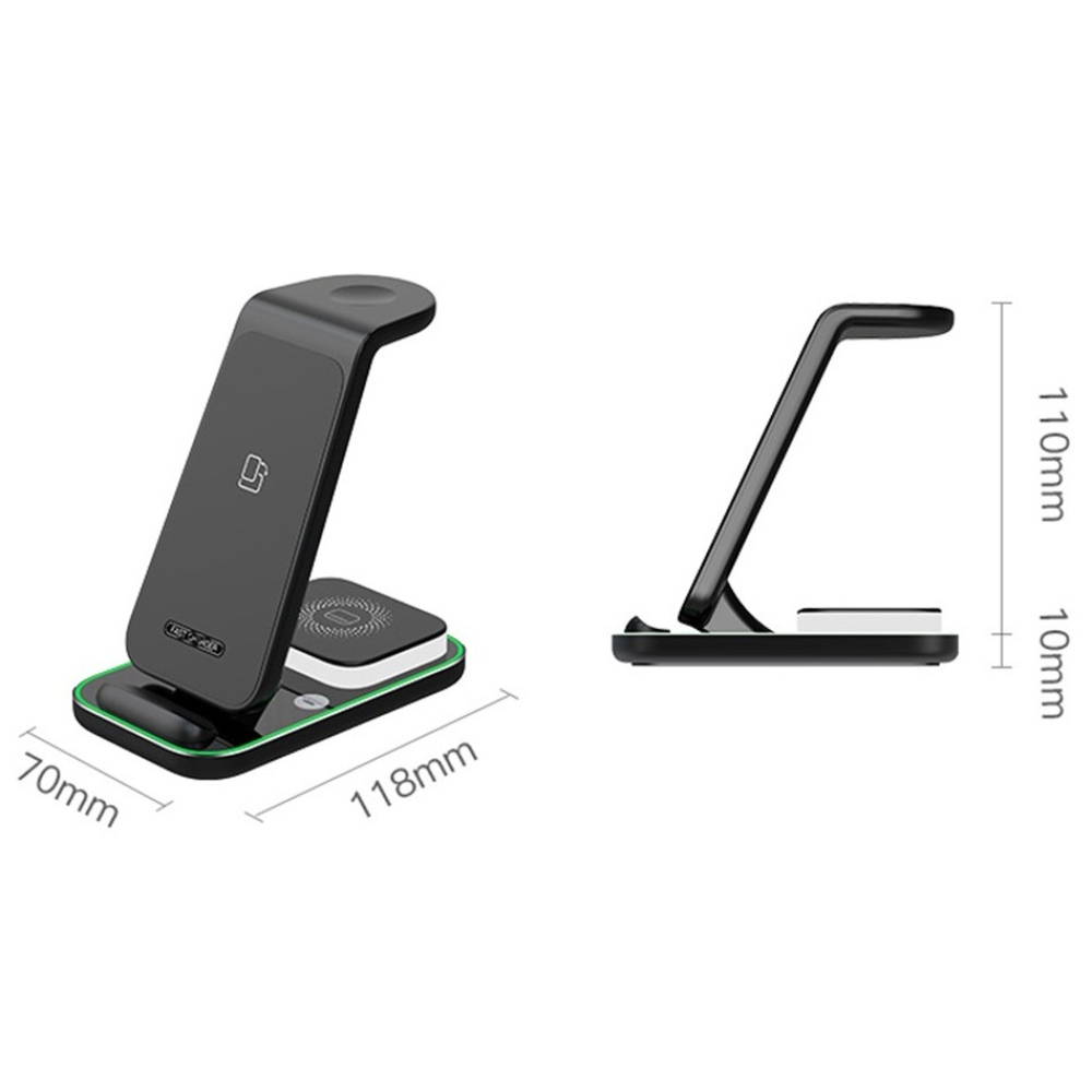 YF-A6 3 az 1-ben 15 W-os vezeték nélküli töltőállomás éjszakai fénnyel - fehér