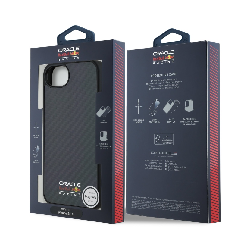 Red Bull Carbon fényes logóval ellátott MagSafe hátlap iPhone 16e készülékhez Fekete