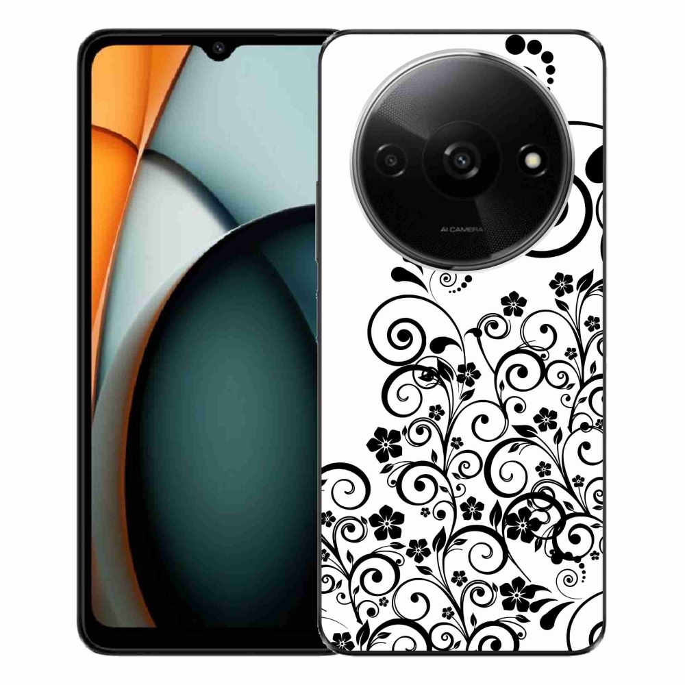 Gél borító mmCase a Xiaomi Redmi A3-hoz - fekete és fehér virágmintás