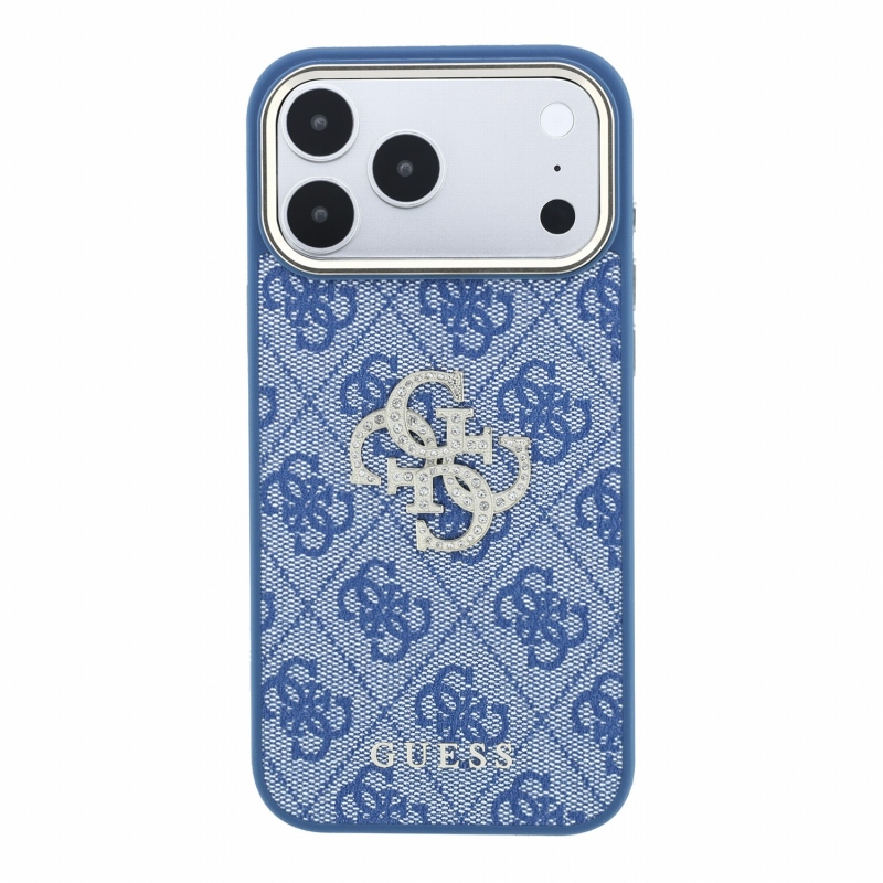 Guess PU 4G Strass Metal Logo hátsó tok iPhone 18 Pro-hoz, kék