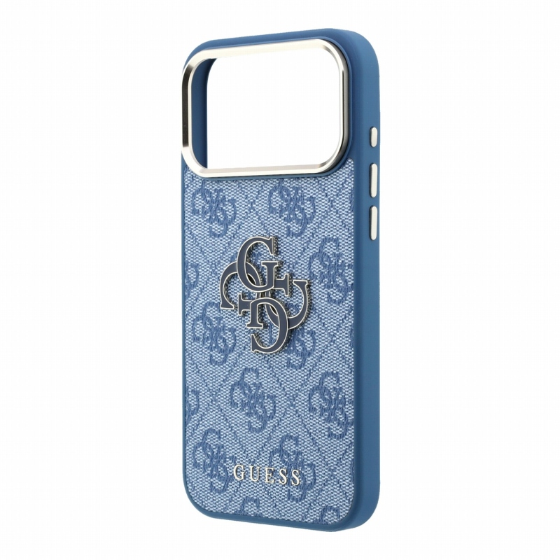 Guess PU 4G Resin Metal Logo hátsó tok iPhone 18 Pro-hoz, kék