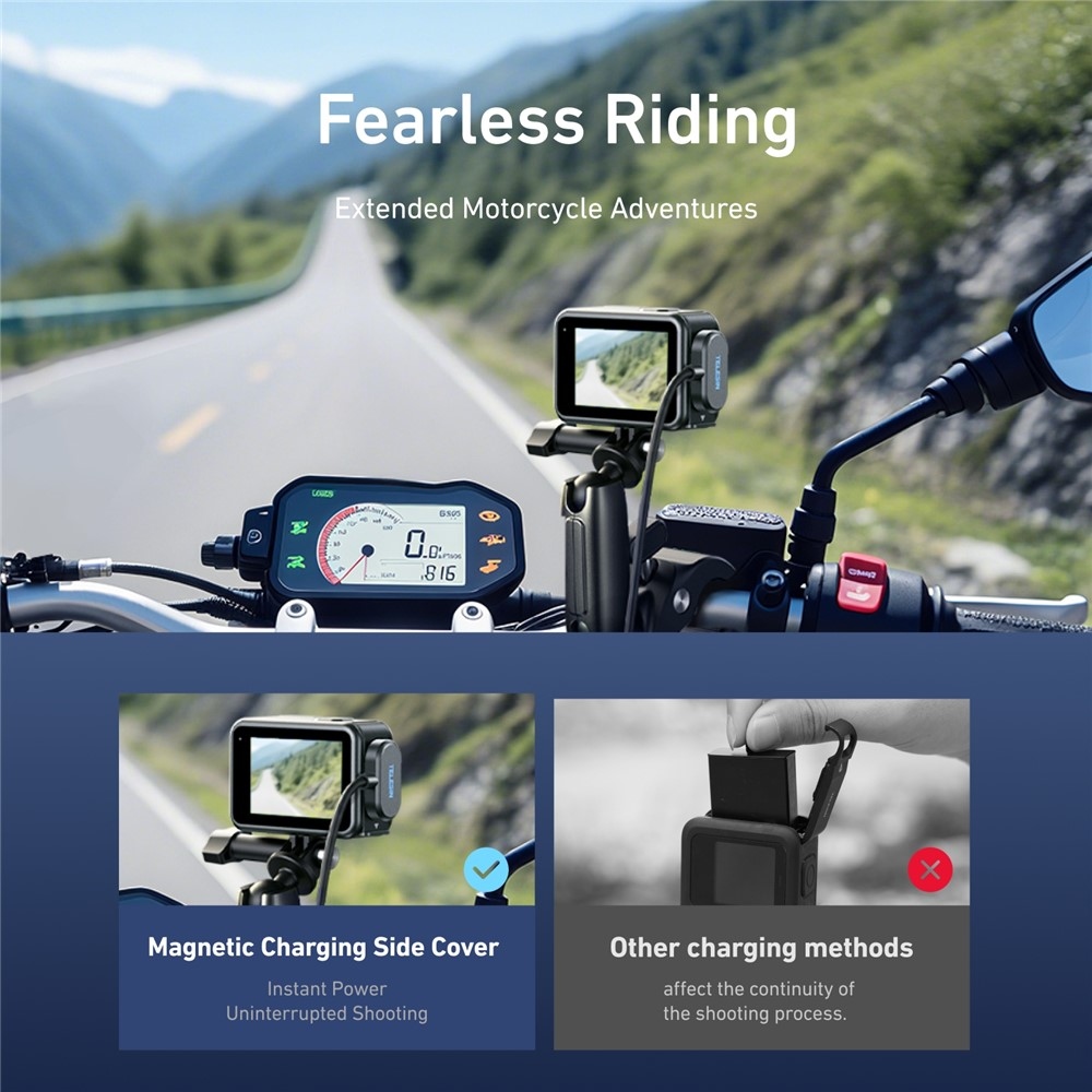 TELESIN Mágneses Töltőkábel Oldalsó Kupakkal GoPro Hero 13/12/11/10/9 kamerákhoz