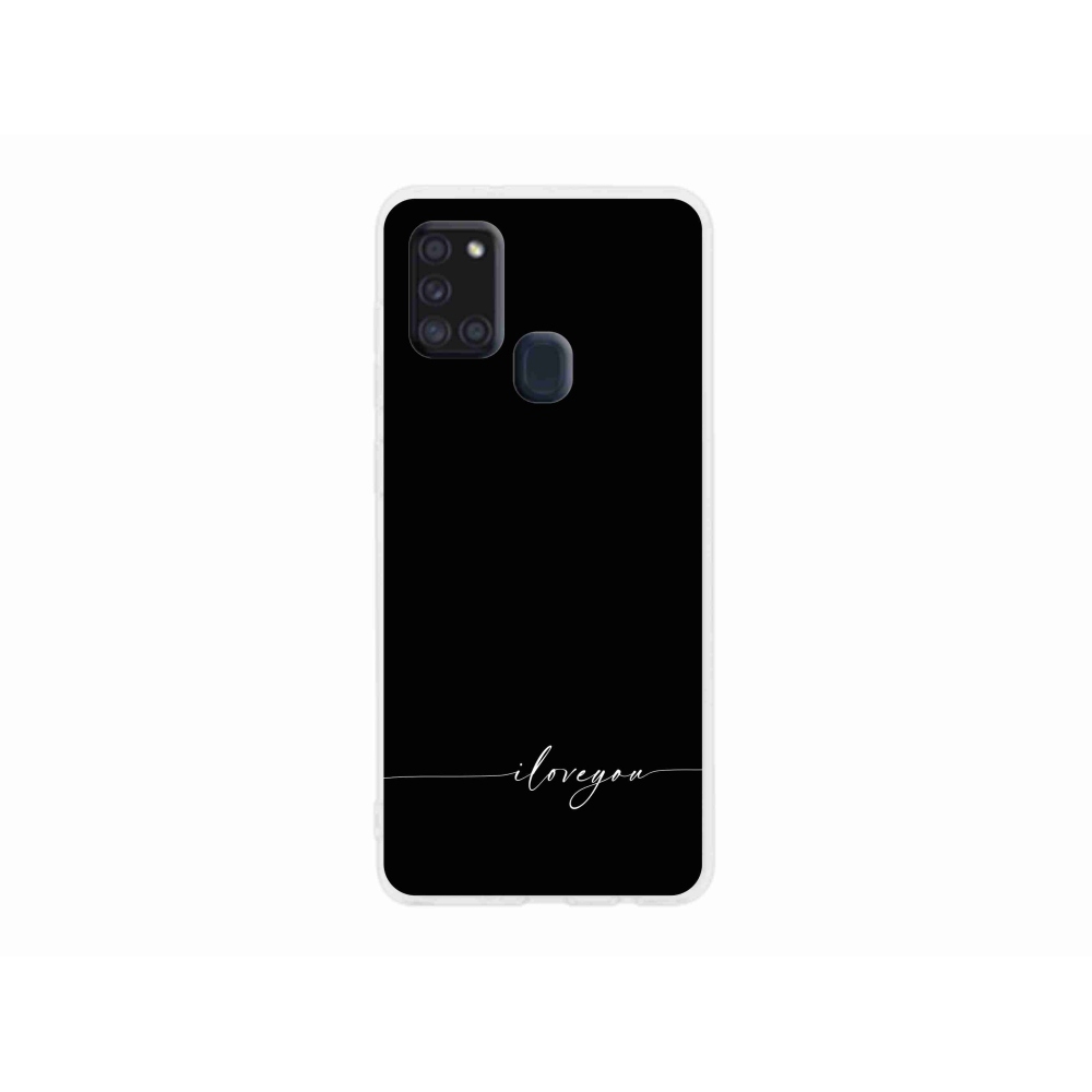 Gél borítás mmCase Samsung Galaxy A21s készülékhez - I love you fekete háttérrel