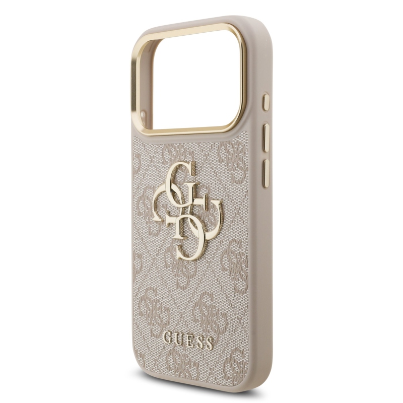 Guess PU bőr 4G fém logó arany keret hátlapi borító iPhone 17 Pro rózsaszínhez