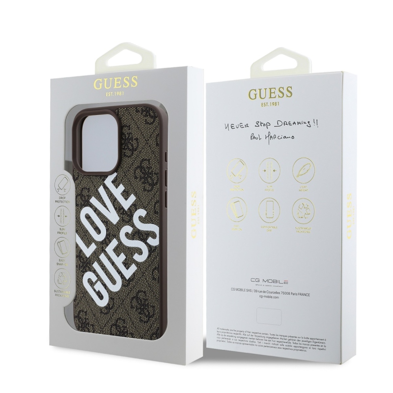 Guess PU bőr 4G Big Love Logo MagSafe hátlap az iPhone 16 Pro Max barna színű hátlapjához