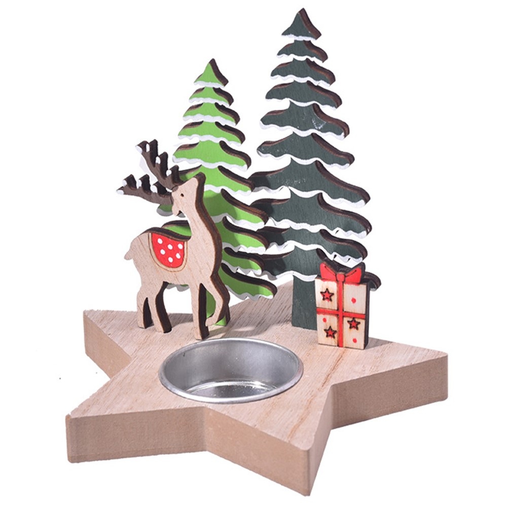 Dekoratív karácsonyi gyertyatartó fából, rénszarvas figurával