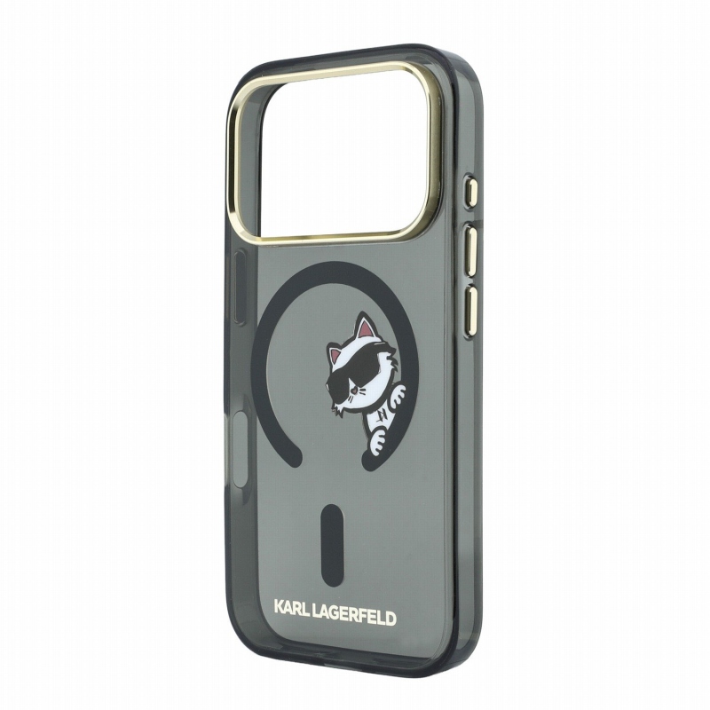 Karl Lagerfeld IML Choupette Peekaboo Magsafe hátsó tok iPhone 18 Pro Max-hoz, fekete