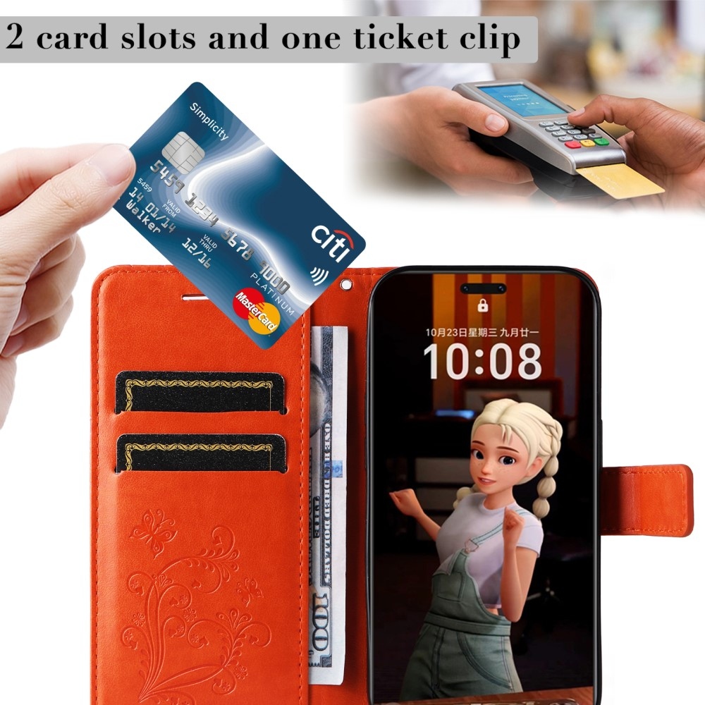 Nagy pillangó könyv tok a Honor Magic 7 Pro 5G számára - narancssárga