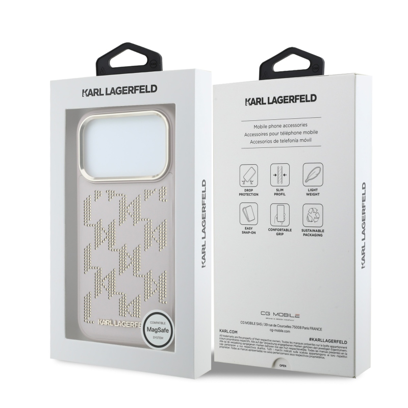 Karl Lagerfeld PU perforált Monogram MagSafe hátlap az iPhone 17 Pro Max-hoz, rózsaszín