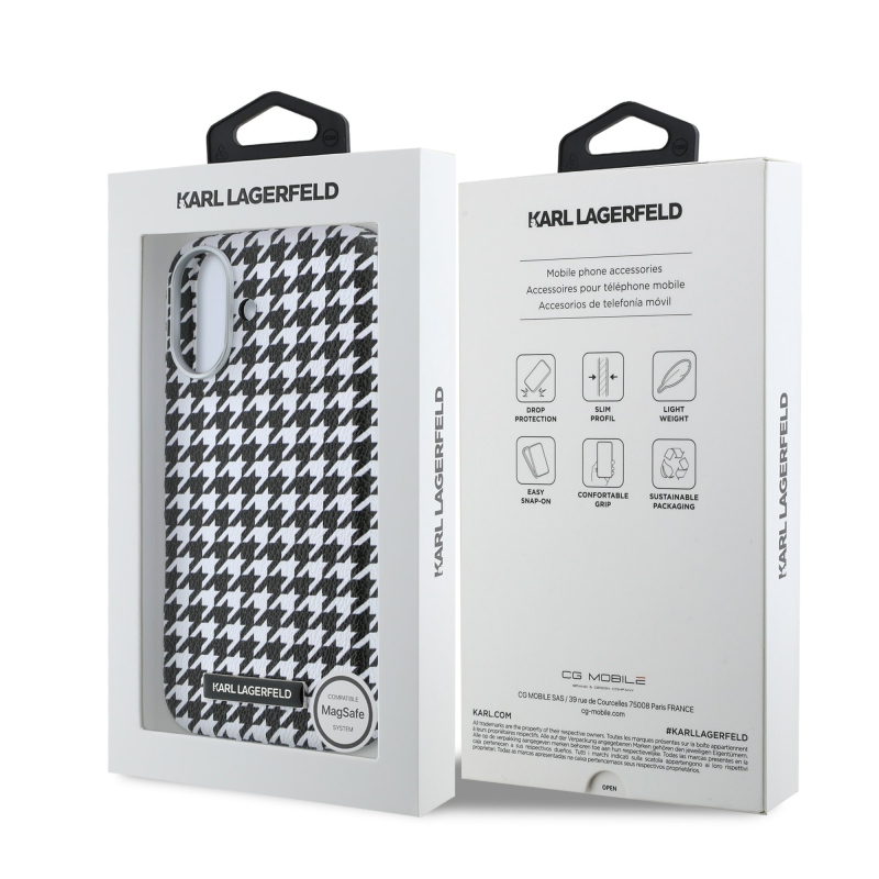 Karl Lagerfeld PU Houndstooth gyantalemez MagSafe hátlapi borító iPhone 17-hez Fekete