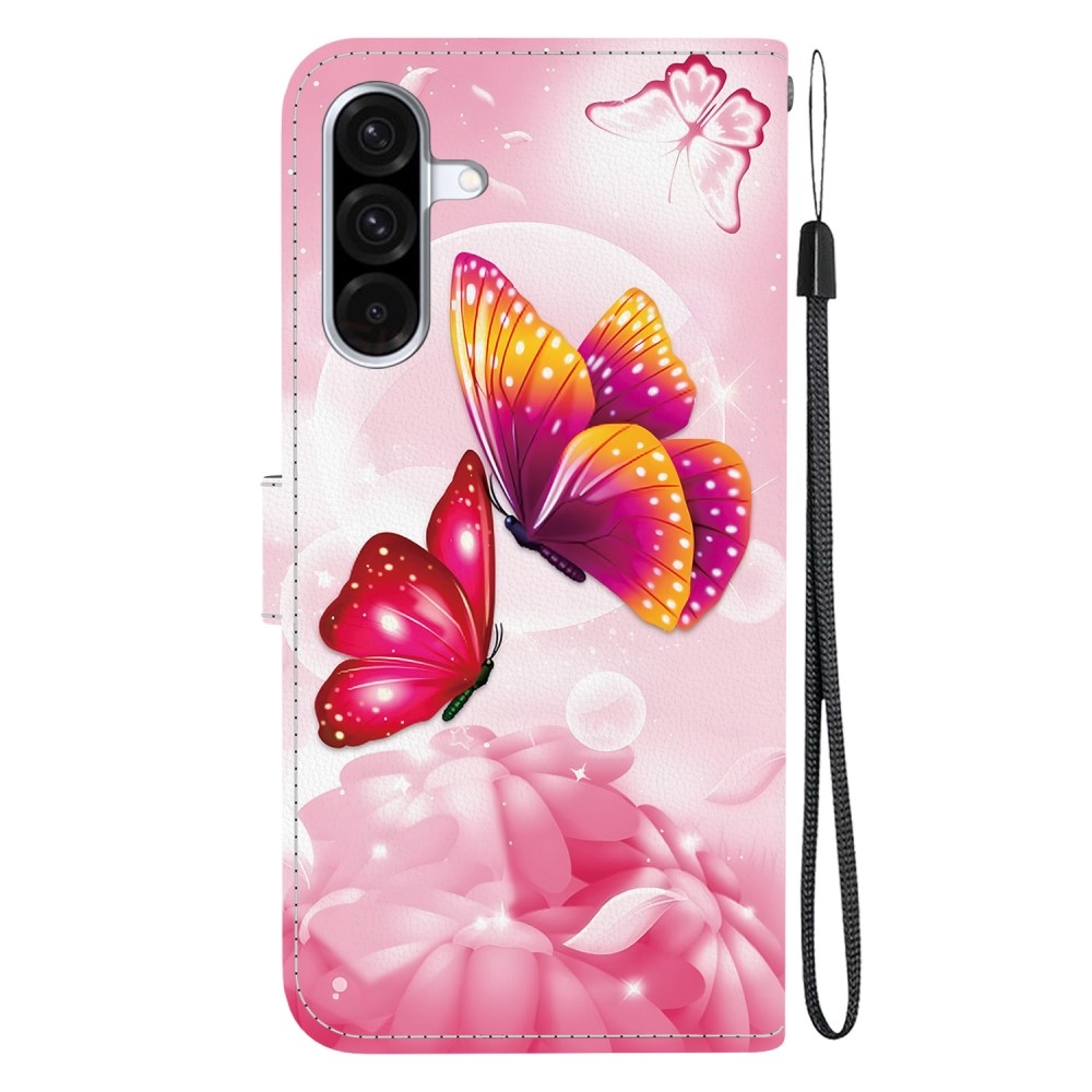 Sokoldalú könyvtáska Samsung Galaxy A36 5G/A56 5G - rózsaszín pillangókhoz