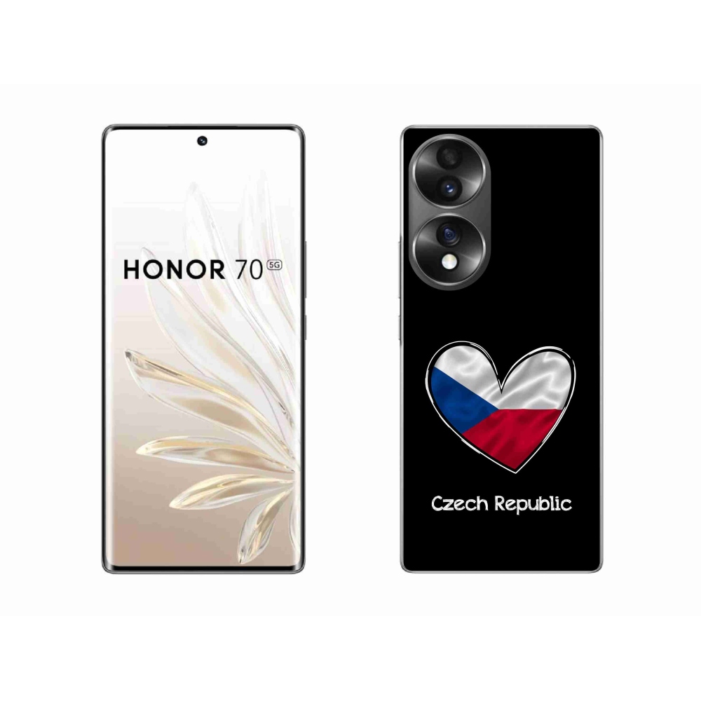 Zselés borító mmCase a Honor 70 készülékhez - szív zászló fekete háttérrel