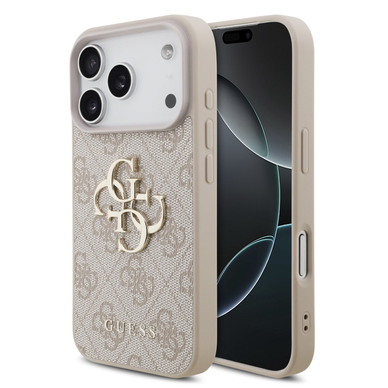 Guess PU 4G Metal Logo hátsó tok iPhone 18 Pro-hoz, rózsaszín