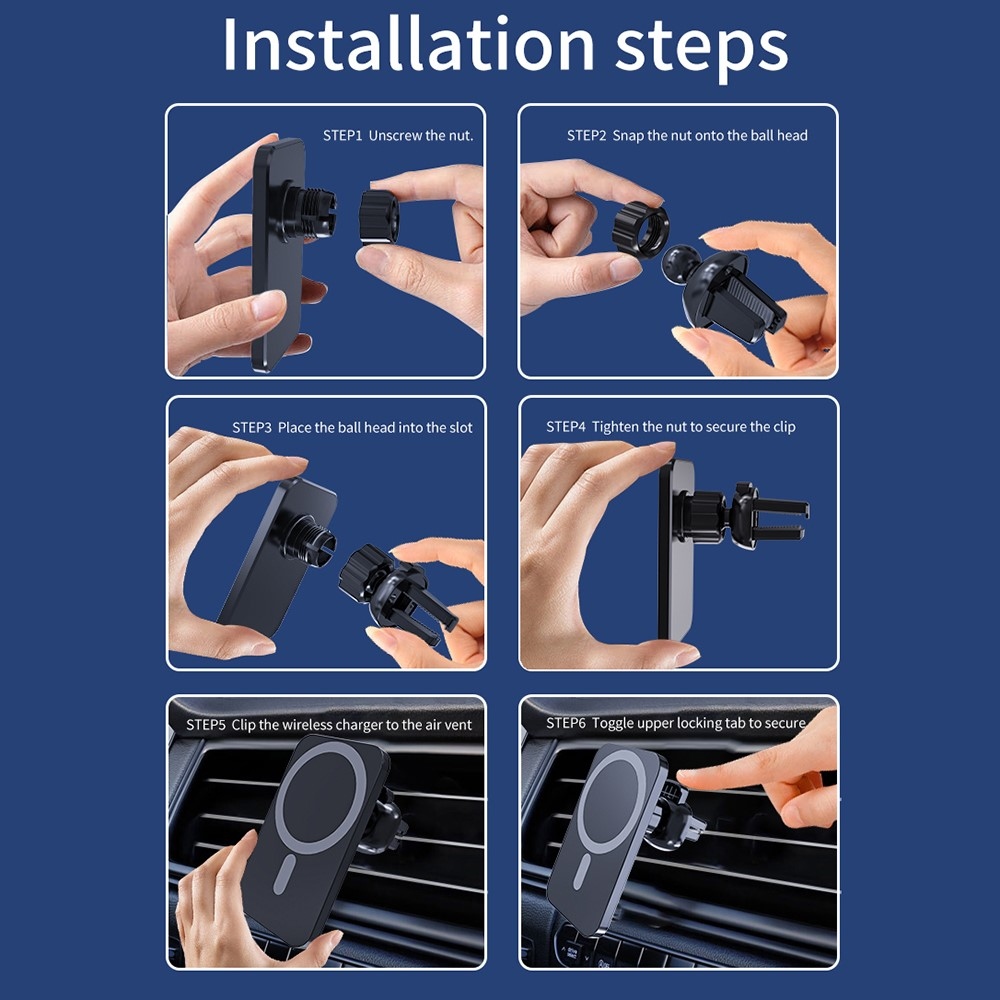 C16 mágneses vezeték nélküli autós töltő MagSafe 15W-os töltővel - fehér