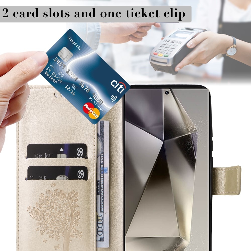 Fák könyv tok Samsung Galaxy S25 Ultra - arany színű