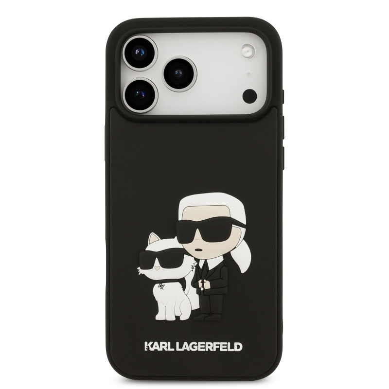 Karl Lagerfeld 3D gumiból készült Karl és Choupette hátlap iPhone 17 Pro Max készülékhez Fekete