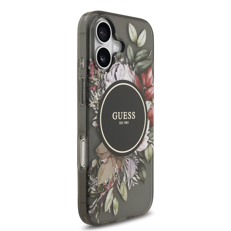 Guess IML Flowers Strap MagSafe hátlapi borító iPhone 17 Fekete
