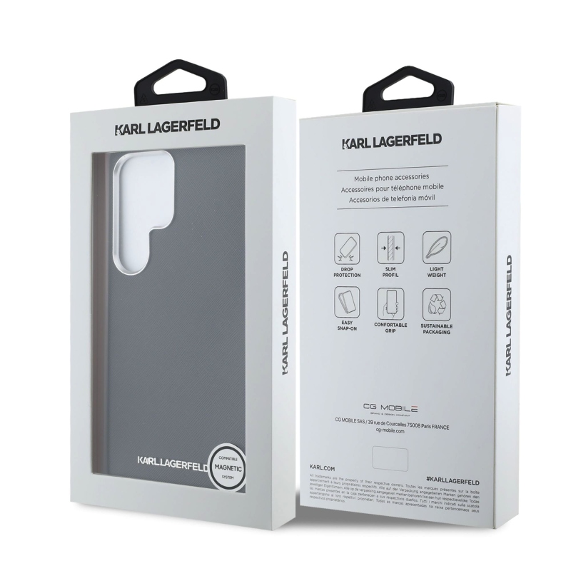 Karl Lagerfeld PU Saffiano fém logó és keret hátlap Samsung Galaxy S25 Ultra fekete