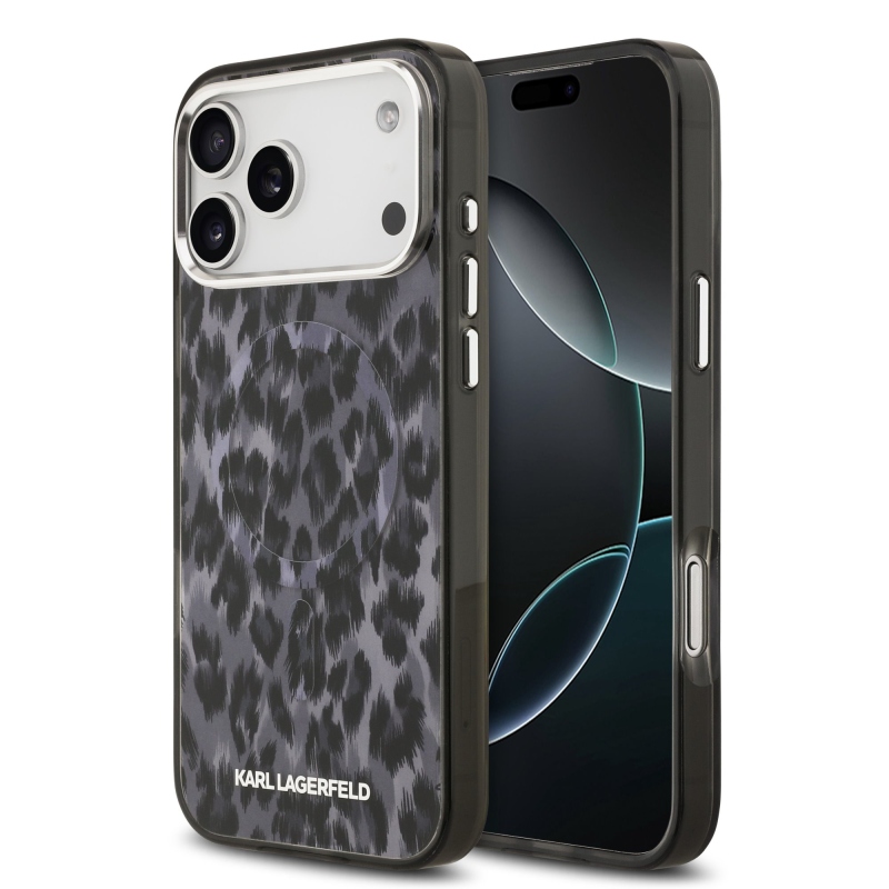 Karl Lagerfeld IML Leopard MagSafe hátlap iPhone 17 Pro Max készülékhez, szürke