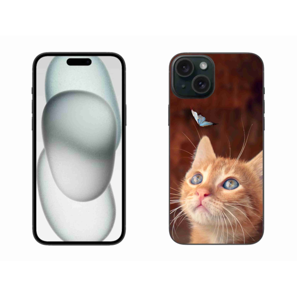 Zselés borítás mmCase iPhone 15 Plus készülékhez - pillangó és cica