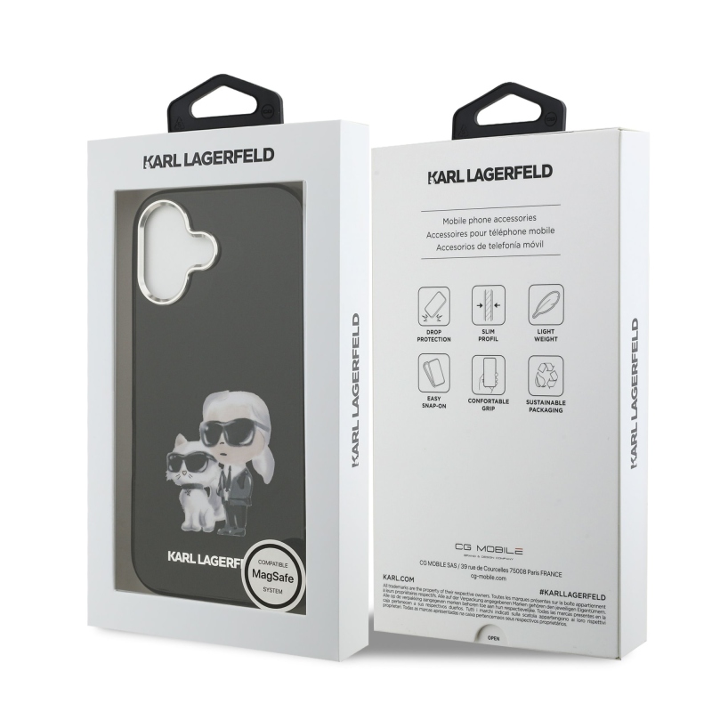 Karl Lagerfeld IML Aquarelle Karl és Choupette hátlapi borító iPhone 17 készülékhez Fekete