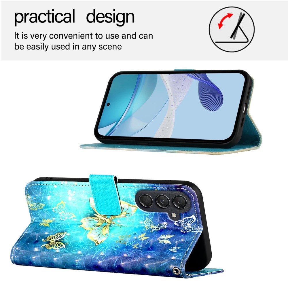 Patte könyv tok Samsung Galaxy M55 5G - kék és arany pillangókhoz