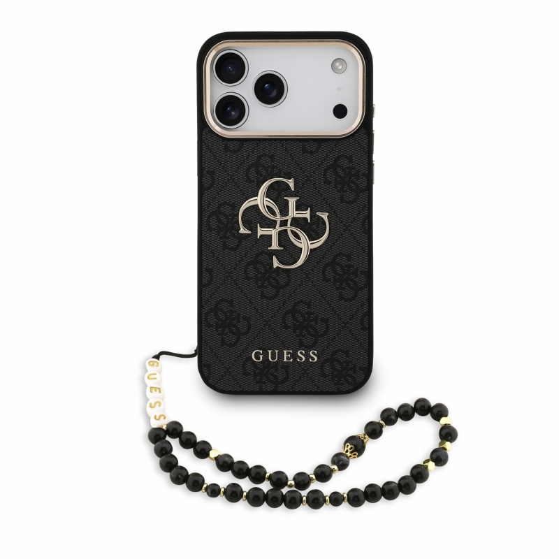 Guess PU 4G fém logós pántos hátlap az iPhone 18 Pro Max-hoz, fekete