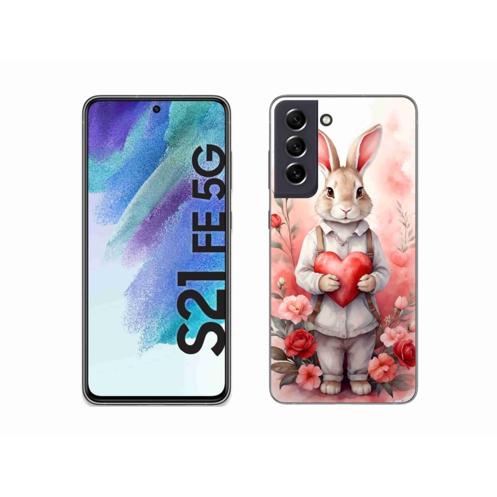 Zselés borítás mmCase Samsung Galaxy S21 FE 5G - nyúl szívvel