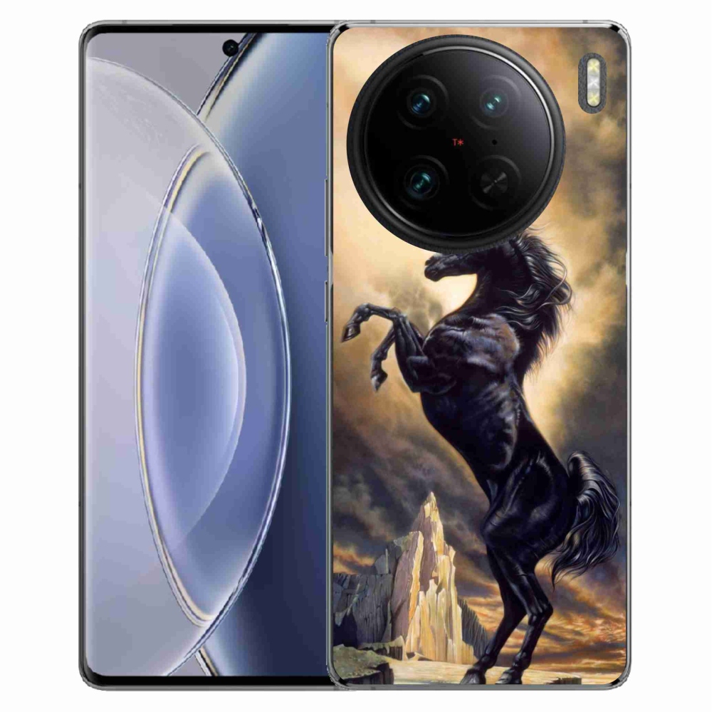 Gél borítás mmCase a Vivo X90 Pro készülékhez - fekete rajzfilm ló