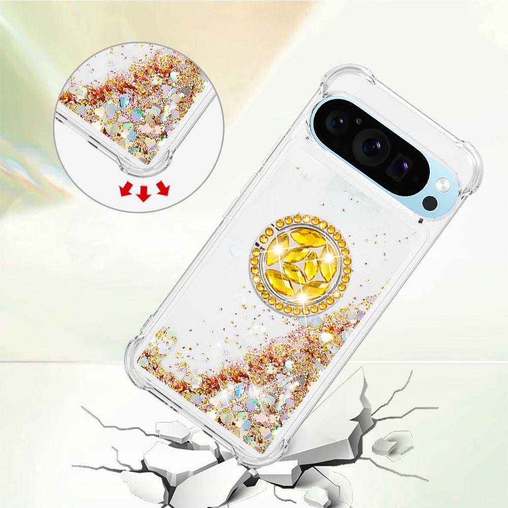 Glitt homokóra zselés tok ujjgyűrűvel a Google Pixel 10 számára - arany/szív