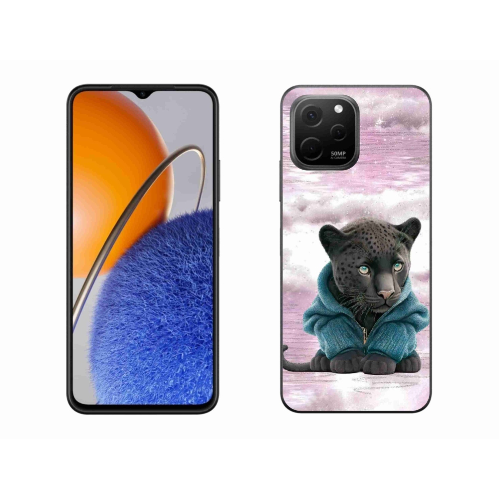 Gél borítás mmCase a Huawei Nova Y61 készülékhez - fekete párduc pulóverben