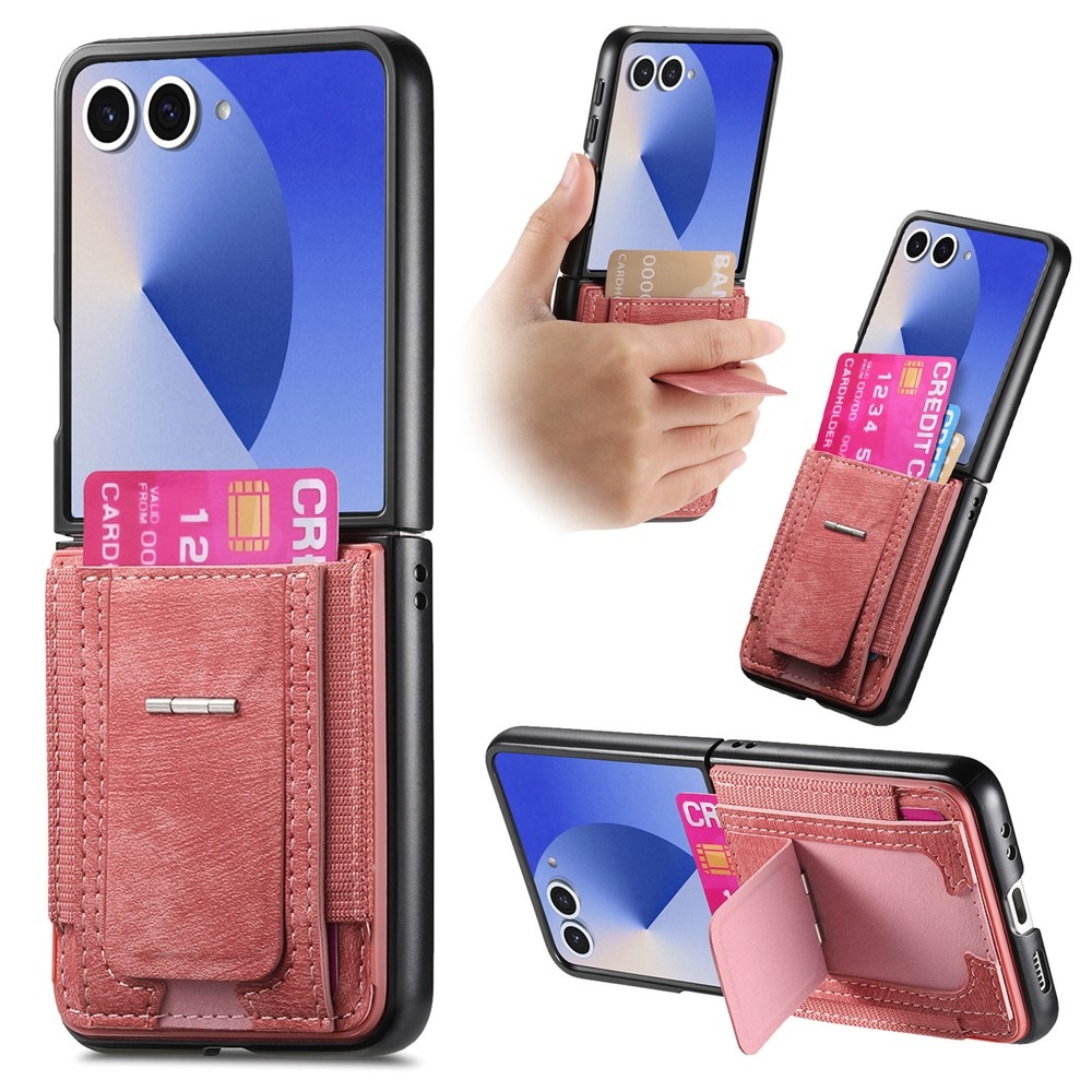 Luxus műanyag borítás műbőrrel a Samsung Galaxy Z Flip7 5G készülékre - rózsaszínű