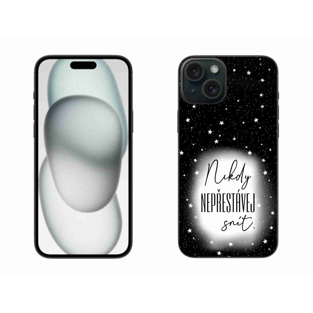 Gél borítás mmCase iPhone 15 Plus készülékhez - Idézet 1 fehér és fekete háttérrel