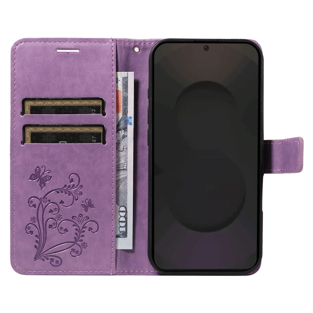 Nagy pillangó könyv tok Samsung Galaxy S25 FE készülékhez - lila