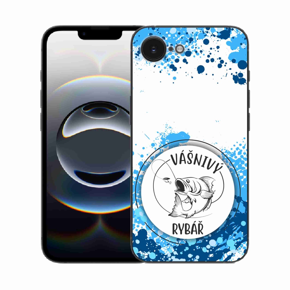 Gél borítás mmCase iPhone 16e készülékhez - szenvedélyes halász fehér háttérrel