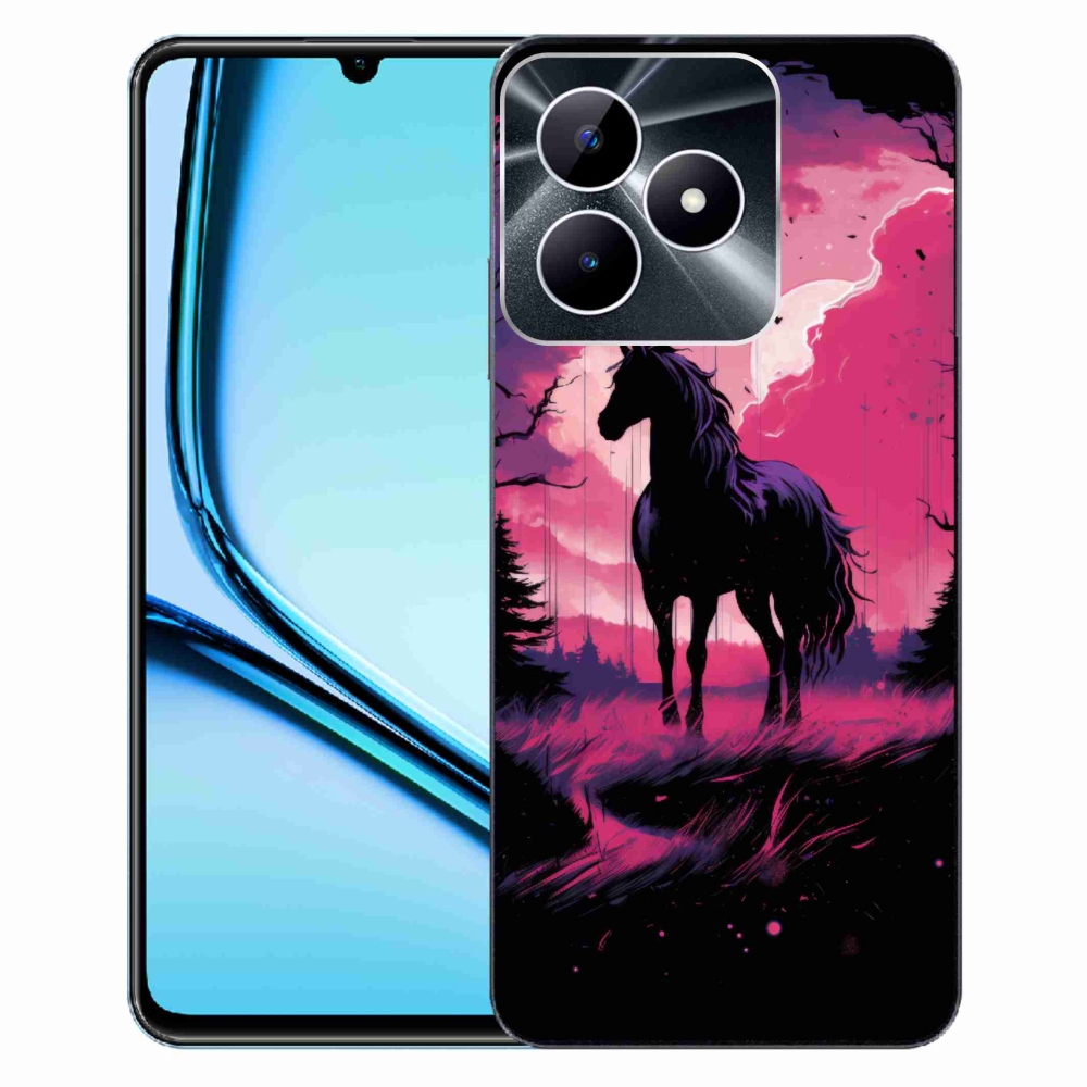 Zselés borító mmCase a Realme Note 50 készülékhez - fekete rajzfilm ló 1