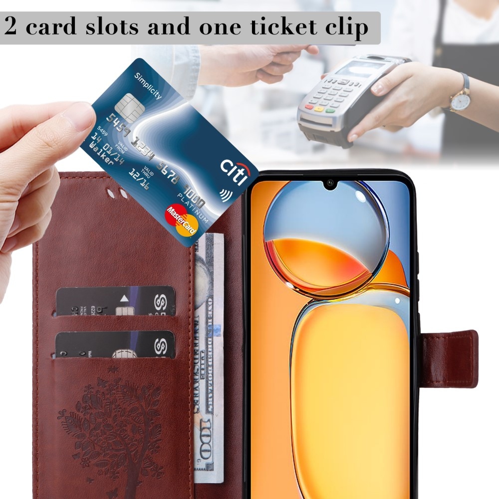 Fák könyvtáska Xiaomi Poco C65/Redmi 13C - barna színben