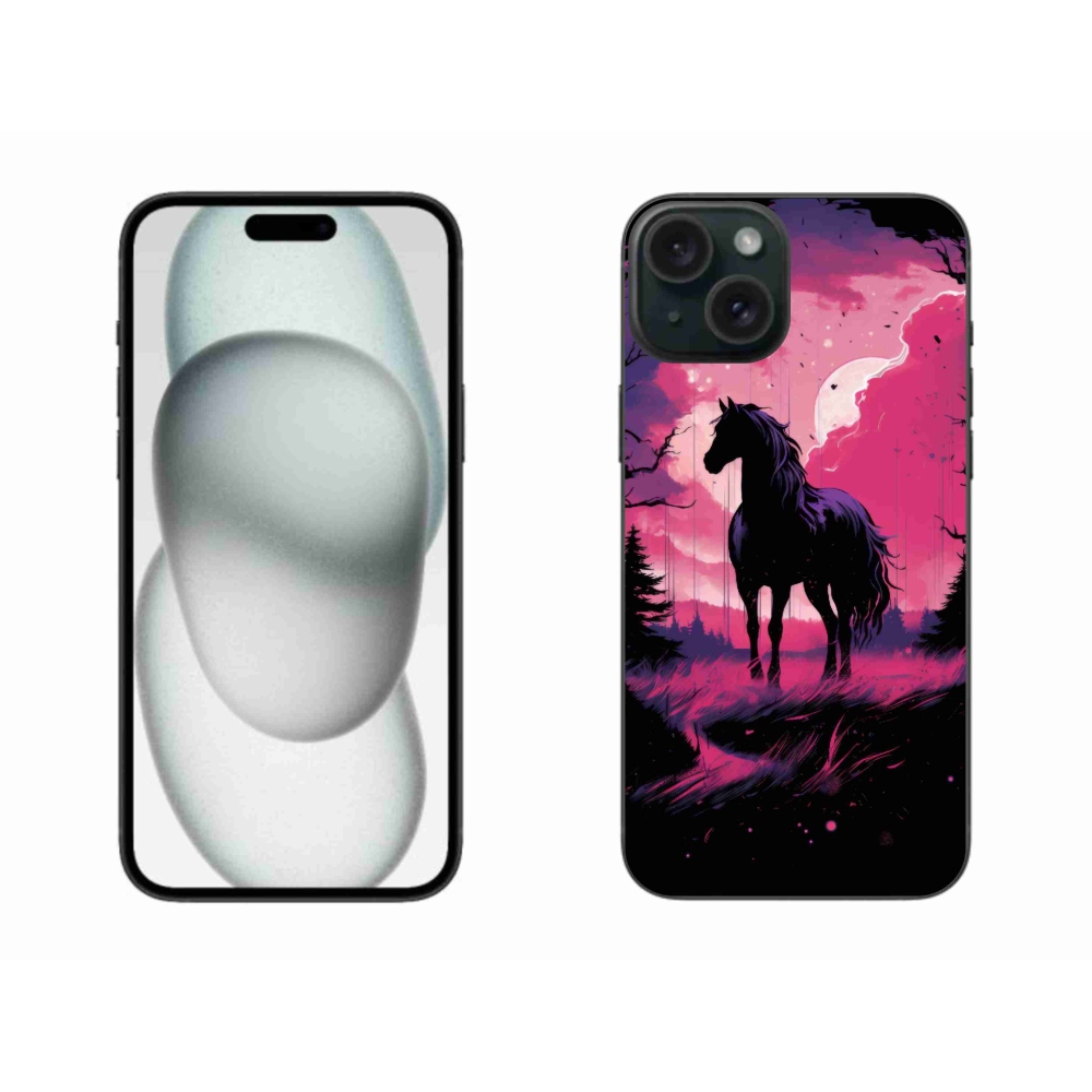 Zselés borítás mmCase iPhone 15 Plus készülékhez - fekete rajzfilm ló 1