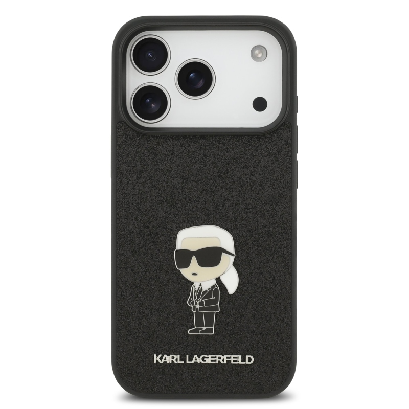 Karl Lagerfeld Fixed Glitter Metal Ikonik hátlap iPhone 17 Pro Fekete